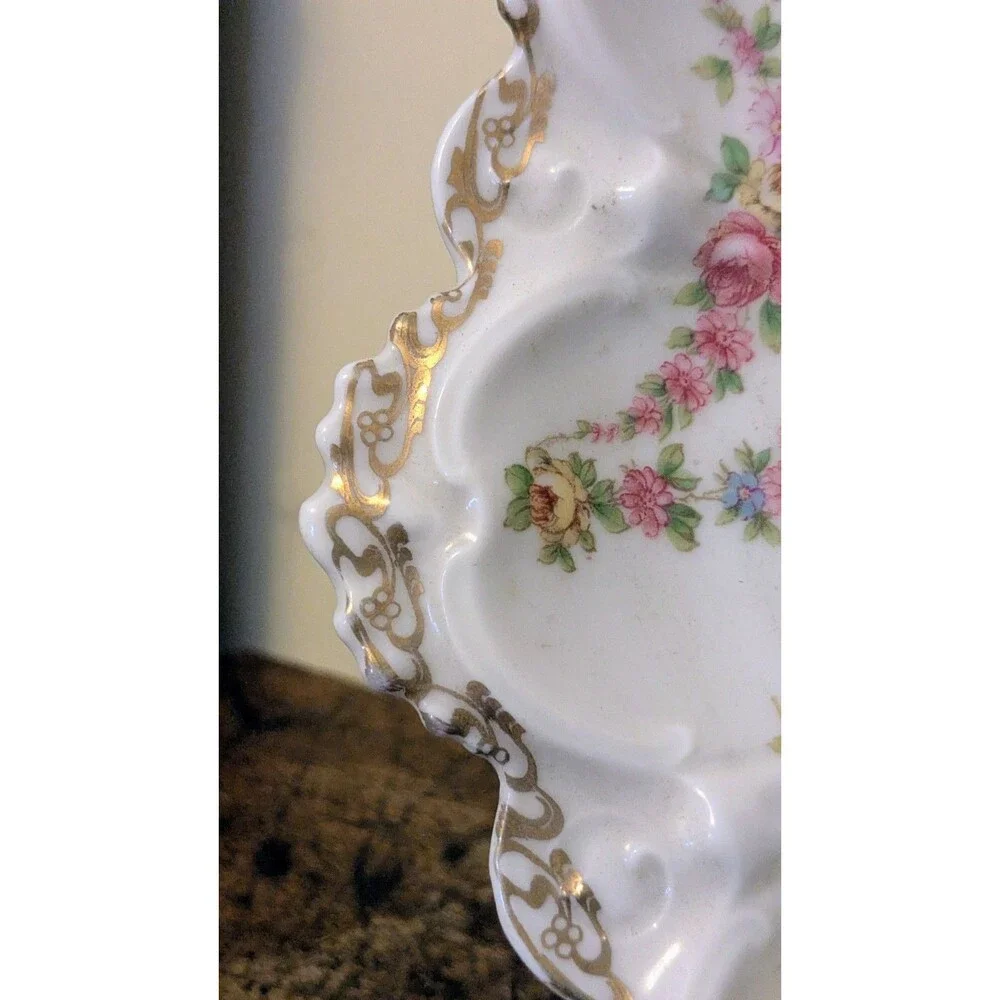 Antique M Z Austria L S S Carlsbad Handled Cake Plate Platter Ribbon Swags 10